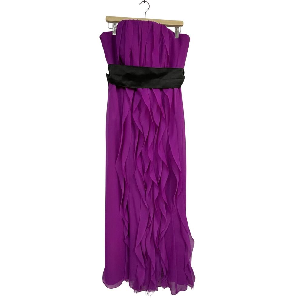 White by Vera Wang SZ 18 Amethyst Purple Strapless Ruffled Formal Chiffon Waves - Picture 2 of 11